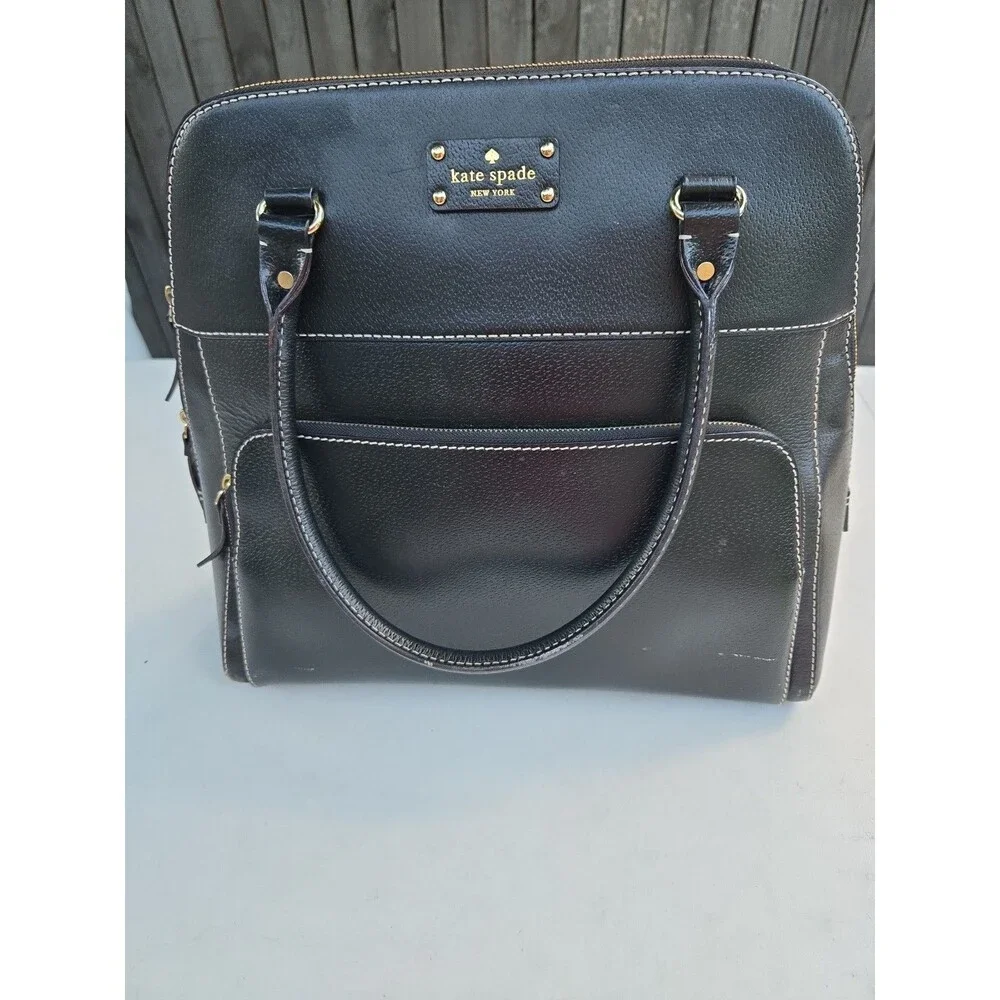 Kate Spade Black Leather Tote With Zip Front Pocket